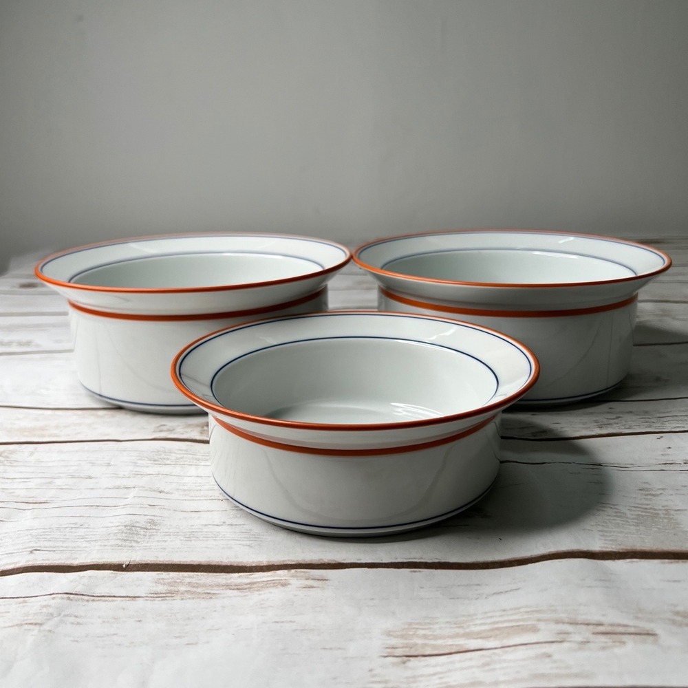 Dansk International Designs NR Japan Bowls White Blue Orange Trim Set of 3 Mixed